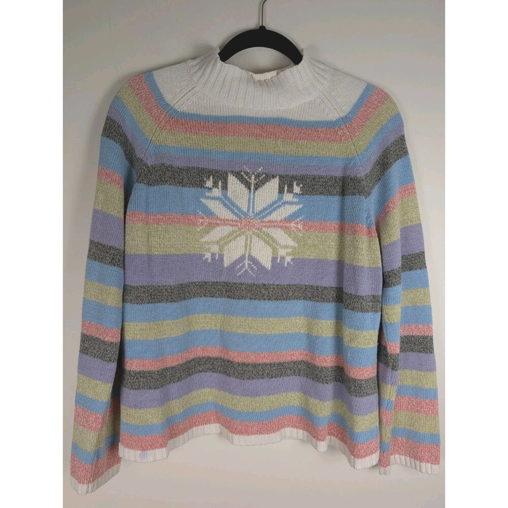 Villager Sport Vintage Liz Claiborne Sweater Snowflake Mock Turtleneck Large